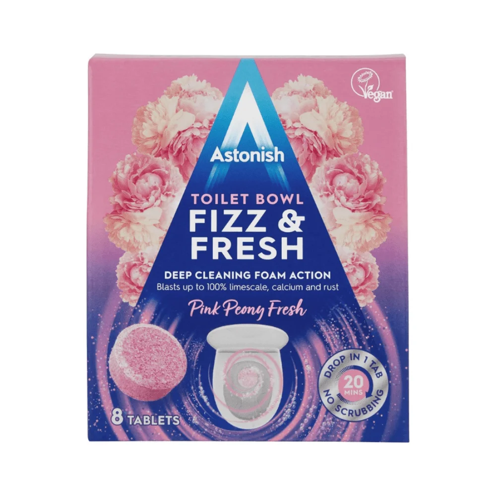 Astonish Fizz & Fresh Toilet Bowl Cleaner Tablets Pink Peony 8's Fresh Made in UK