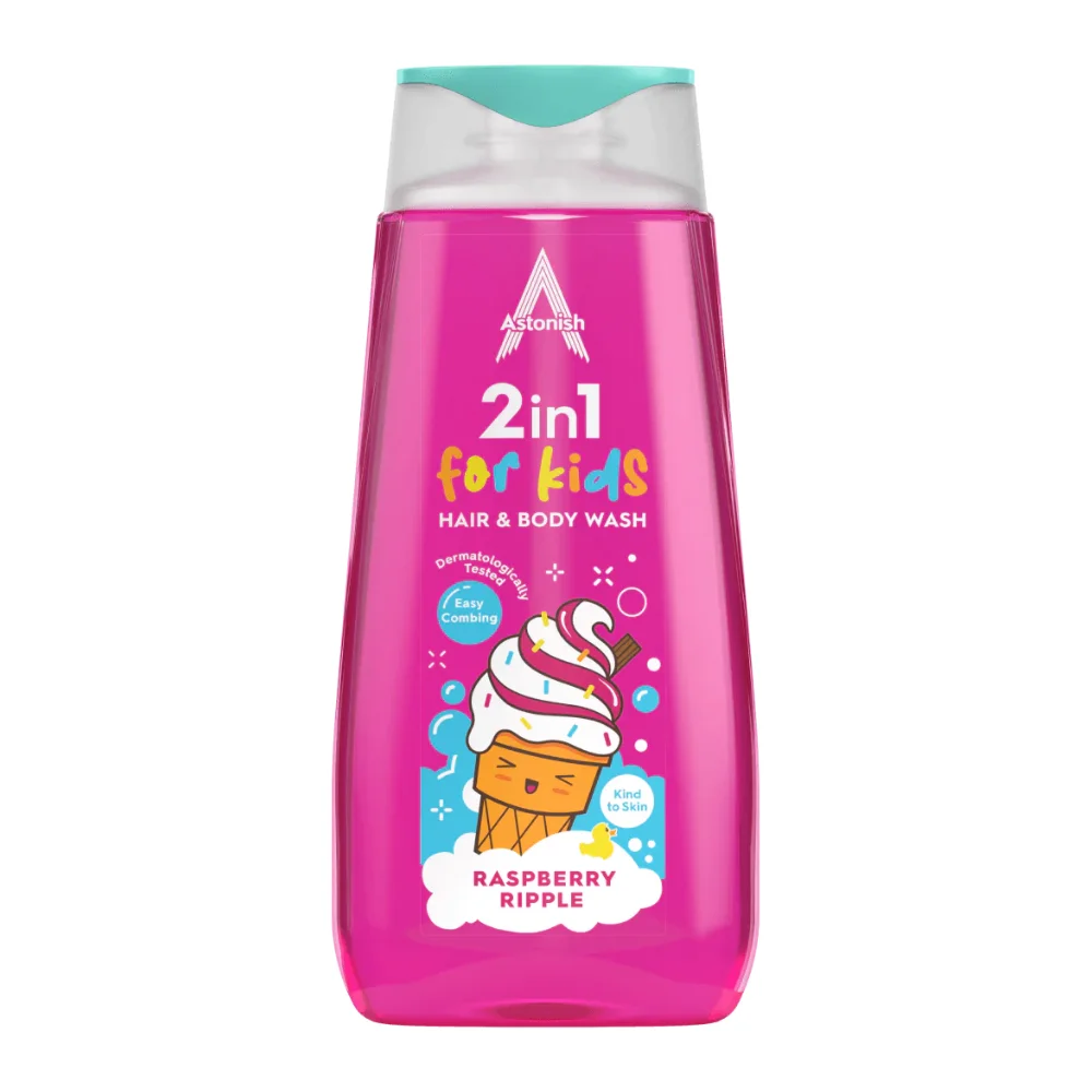 Astonish Raspberry Ripple Hair + Body 2in1 400ML - PII Group Astonish Raspberry Ripple Hair + Body 2in1 400ML For Kids Made in UK