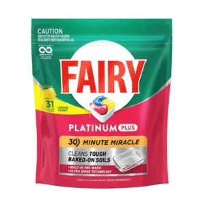 Fairy Platinum Plus Lemon All-in-One Dishwasher Tablets 31 Tabs Made in Belgium