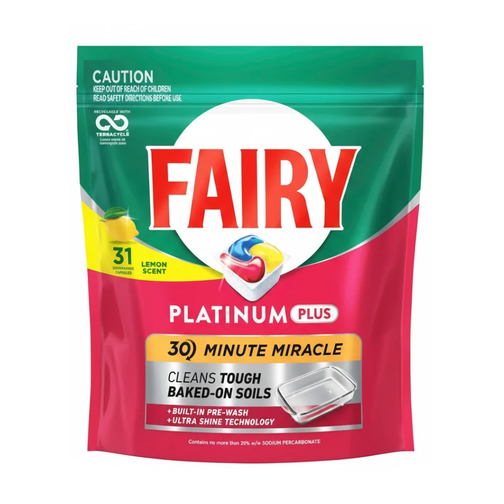 Fairy Platinum Plus Lemon All-in-One Dishwasher Tablets 31 Tabs Made in Belgium