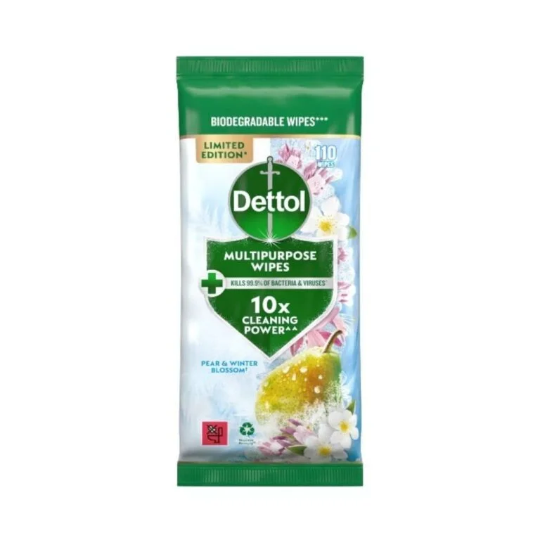 Dettol Biodegradable Multipurpose Wipes Pear & Winter Blossom 110'S Made in Polland