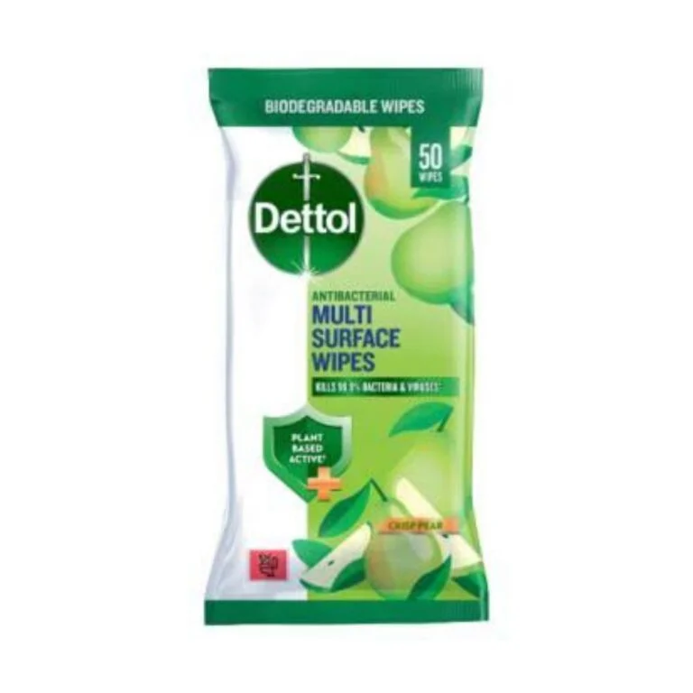 Dettol Clean Biodegradable Antibacterial Multi Surface Wipes Crisp Pear 50'S Made in Pollandd
