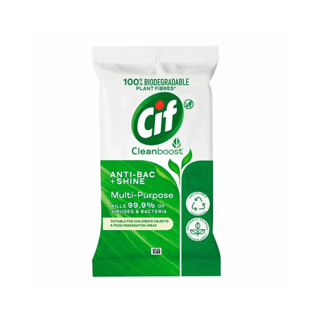Cif Clean Boost Biodegradable Multi-Purpose Anti-Bacterial + Shine Wipes 28's